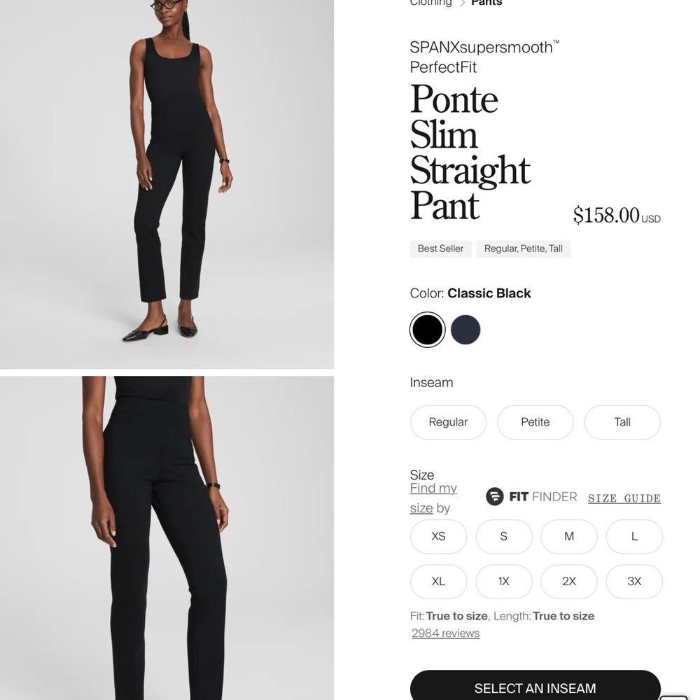 SPANX Supersmooth Black Straight Leg Pants